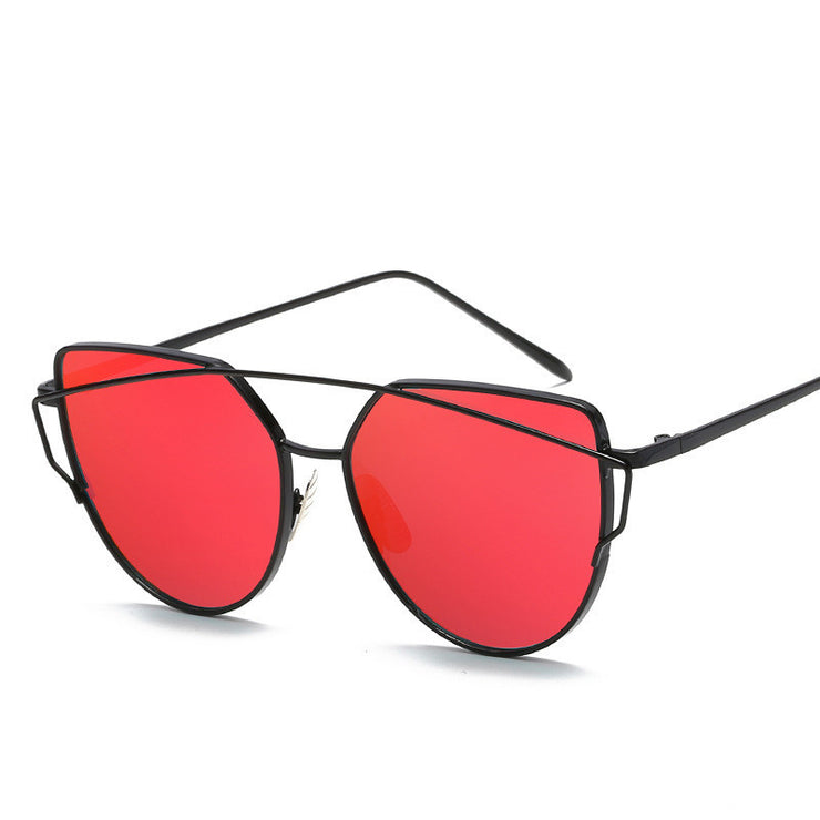 Cat Eye Reflective Women's Sunglasses Round Face Trendy Sunglasses